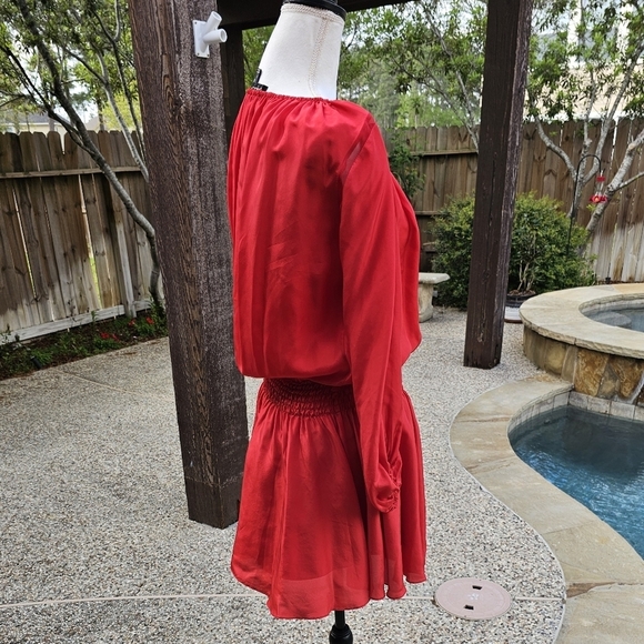 Elizabeth and James smocked waist  red silk dress S - Picture 5 of 15